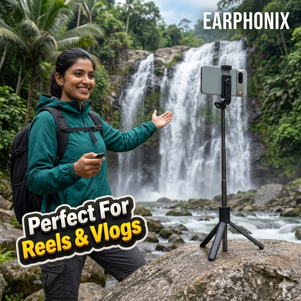 EARPHONIX Wireless Bluetooth Foldable XT-02 (K10) Mini Tripod Extendable Selfie Stick