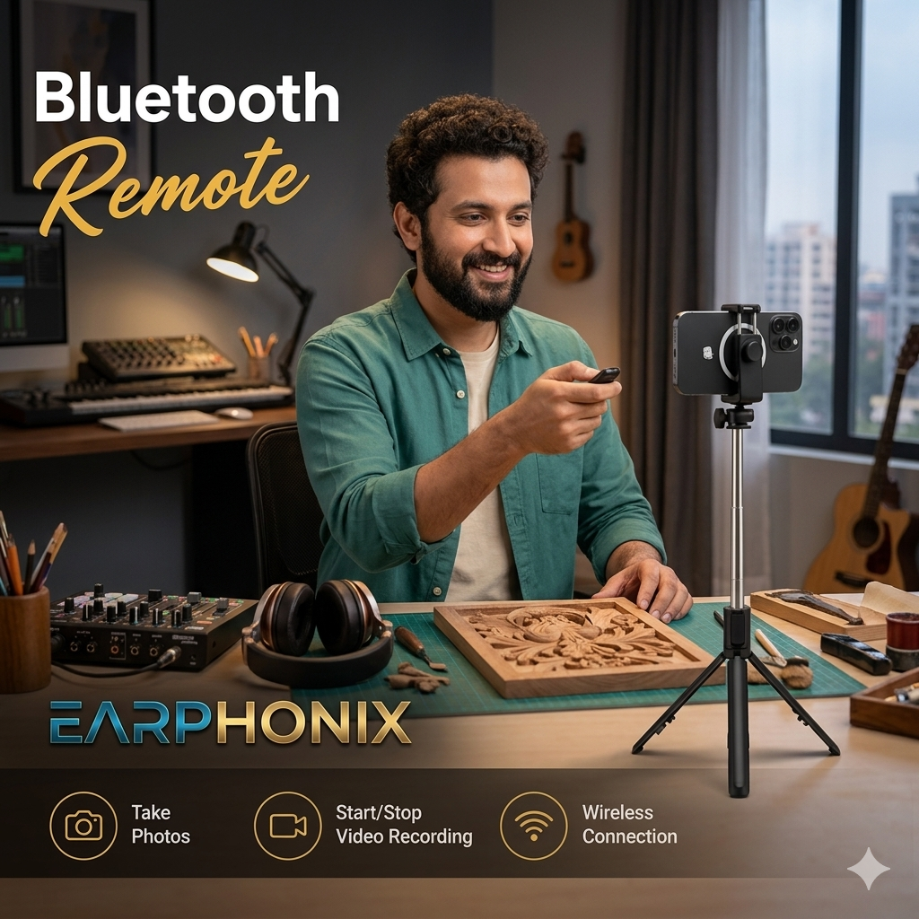 EARPHONIX Wireless Bluetooth Foldable XT-02 (K10) Mini Tripod Extendable Selfie Stick