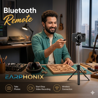 EARPHONIX Wireless Bluetooth Foldable XT-02 (K10) Mini Tripod Extendable Selfie Stick